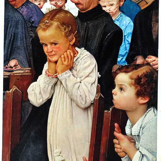 Prompt: child in church nativity play, single subject, clear face, norman rockwell