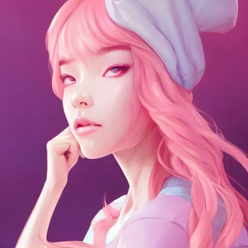 Image similar to a portrait of wlop, pastel pink, art by lois van baarle and loish and ross tran and rossdraws and sam yang and samdoesarts and artgerm and saruei and disney and wlop, digital art, highly detailed, intricate, sharp focus, trending on artstation hq, deviantart, unreal engine 5, 4 k uhd image