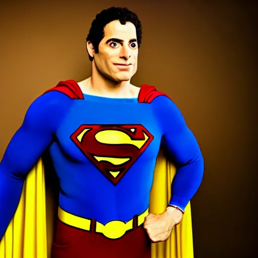 Image similar to uhd candid photo of cosmic seinfeld as superman, glowing, global illumination, studio lighting, radiant light, hyperdetailed, correct faces, elaborate intricate details. photo by annie leibowitz