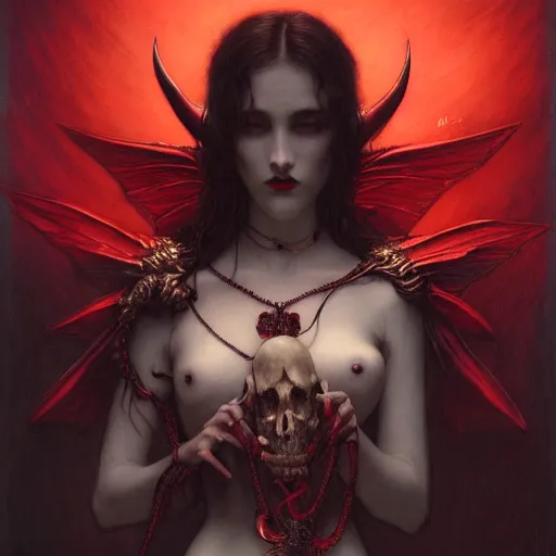 Image similar to gustave dore beautiful desirable vampire girl with ivory skull wings with some crimson, black background, beautifully lit, hyperdetailed, lighting, featured on artstation, by james jean, moebius, cory loftis, craig mullins, rutkowski, mucha klimt and tom bagshaw, 4 k, micro details