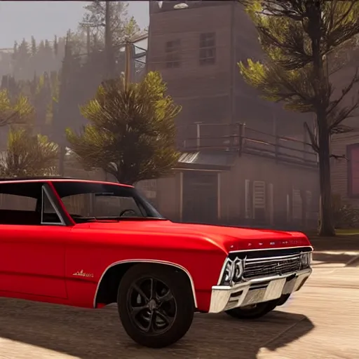 Image similar to 4 door 1 9 6 7 chevrolet impala painted black, in red dead redemption 2