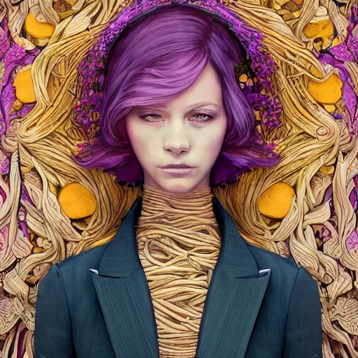 Prompt: the portrait of an incredibly beautiful and sophisticated woman made of potatoes roots and violets, an ultrafine detailed illustration by james jean, final fantasy, intricate linework, bright colors, behance contest winner, vanitas, angular, altermodern, unreal engine 5 highly rendered, global illumination, radiant light, detailed and intricate environment