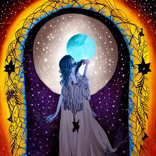 Prompt: lunar witch crying, mystical moonlight, 4 k, intricate background