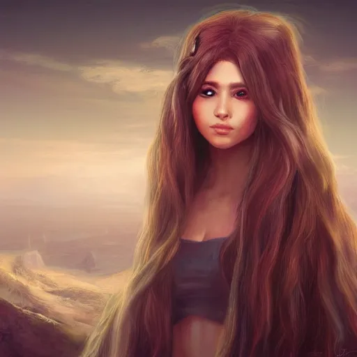 Prompt: portait ibtissam ittouchane, centred, very long hair, hd, unreal engine, art painting, final fantasy style, amazing background theme