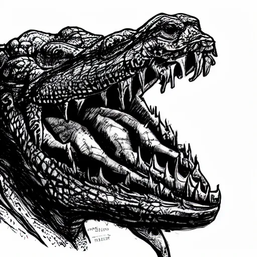 Image similar to A crocodile dressed like in Mad Max in the style of a DnD character portrait, concept art