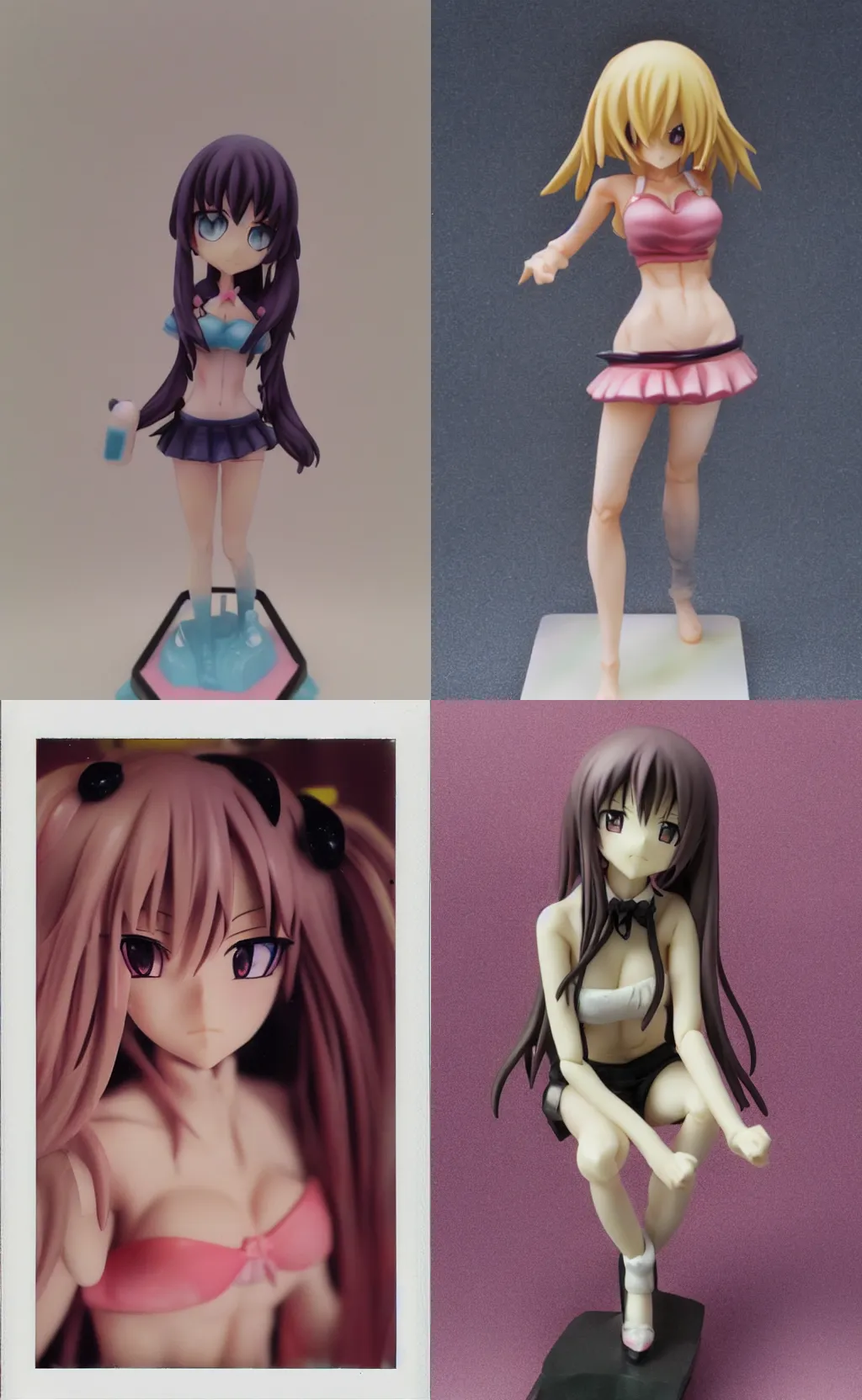 Prompt: Polaroid photo of an anime girl, anime girl figurine made of wax sculpture