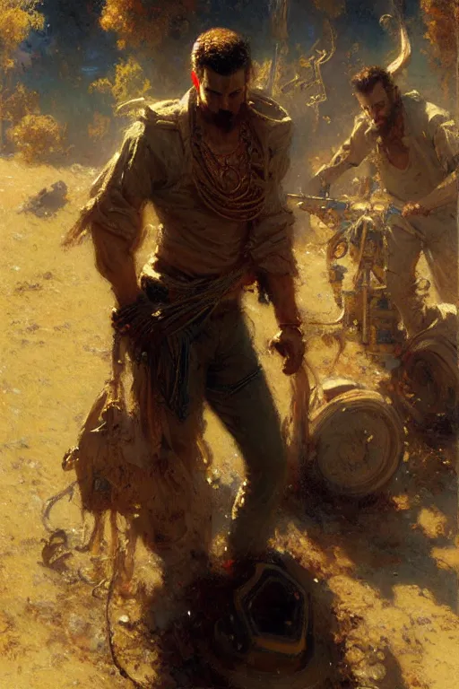 Prompt: attractive man, disco elysium, painting by gaston bussiere, craig mullins