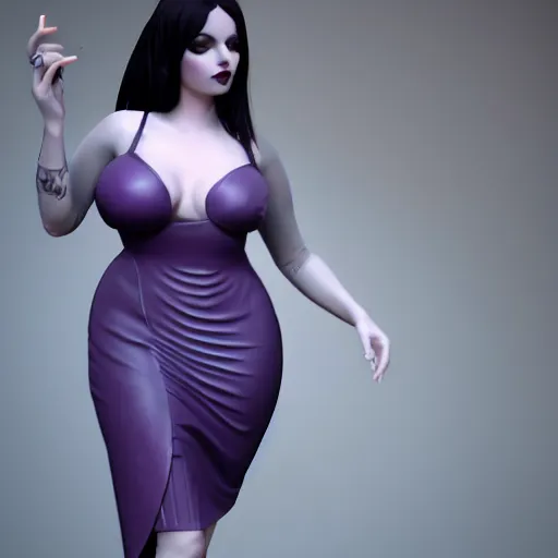 Image similar to a curvy feminine pale goth cutie in an elaborate purple-darkgrey latex-leather pleated tube dress, with a thin waist, cgsociety, photorealistic, sublime-comfy-elegant ambience, 16k, smooth, sharp focus, trending on ArtStation, volumetric lighting, fully clothed, worksafe