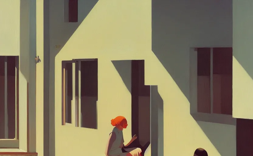 Image similar to a stream of consciousness by atey ghailan and edward hopper