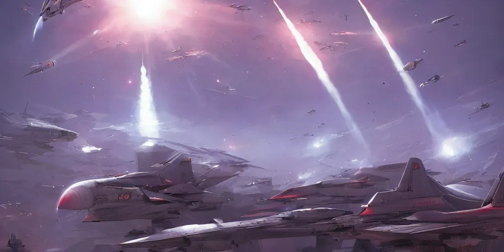 Image similar to fighter jets attacking alien spaceship, full frame, digital art illustrated by greg rutkowski and moebius and loish and artgerm, painterly, illustration, backlit, rendering, highly detailed 8 k, intricate, lifelike, soft light, concept art, cinematic lighting, intricate details, octane rendering, trending on artstation, featured on behance masterpiece