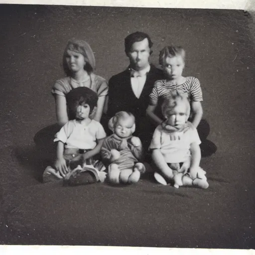 Image similar to old polaroid of a haunted family, hd photo, black and white