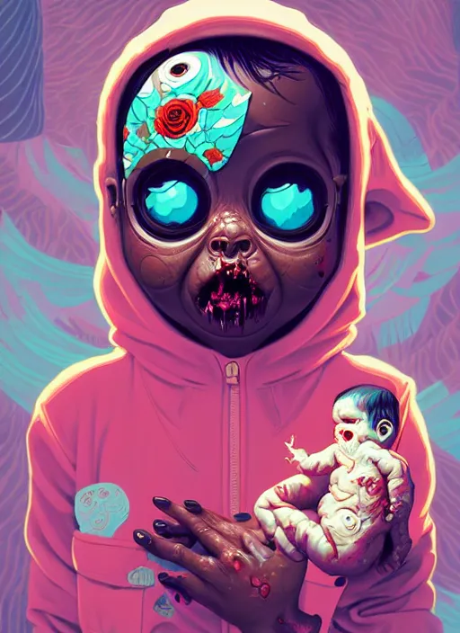 Image similar to a baby zombie in a pocket, tristan eaton, victo ngai, artgerm, rhads, ross draws