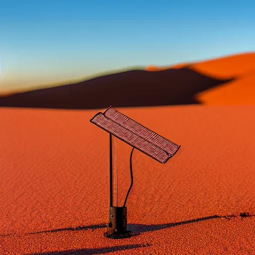 Image similar to ruggedized sensor antenna for monitoring the australian desert, XF IQ4, 150MP, 50mm, F1.4, ISO 200, 1/160s, dawn