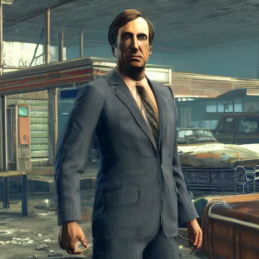 Image similar to Saul Goodman as the main character in Fallout 4