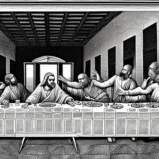 Image similar to one line art of the last supper