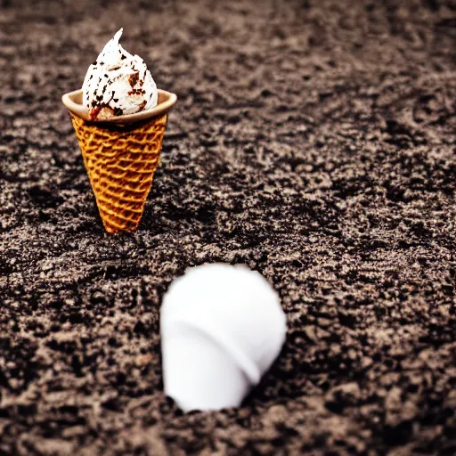 Image similar to a photograph of a levitating ice cream cone, with a pine cone in place of ice cream. shallow depth - of - field.