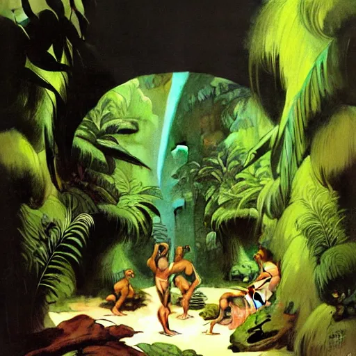 Prompt: a tropical cave that renovate as a luxury interior by syd mead, frank frazetta, ken kelly, simon bisley, richard corben, william - adolphe bouguereau w 1 0 2 4