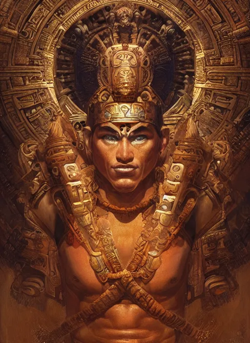 Image similar to digital _ painting _ of _ mayan god _ by _ filipe _ pagliuso _ and _ justin _ gerard _ symmetric _ fantasy _ highly _ detailed _ realistic _ intricate _ port