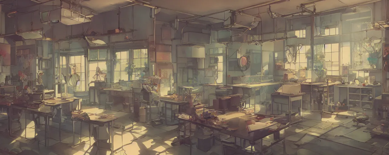Prompt: the meth lab that is once a nursery, anime fantasy illustration by tomoyuki yamasaki, kyoto studio, madhouse, ufotable, square enix, cinematic lighting, trending on artstation