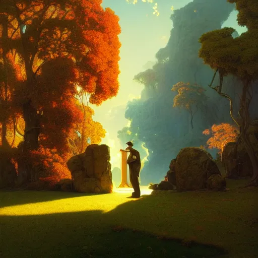 Image similar to a portal to another world glowing with magic. detailed. rule of thirds. intricate. sharp focus. wide angle. unreal engine 8 k. painting by maxfield parrish. wlop. greg rutkowski.