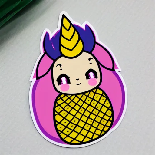 Image similar to die cut sticker of anime chibi kawaii cute pineapple unicorn