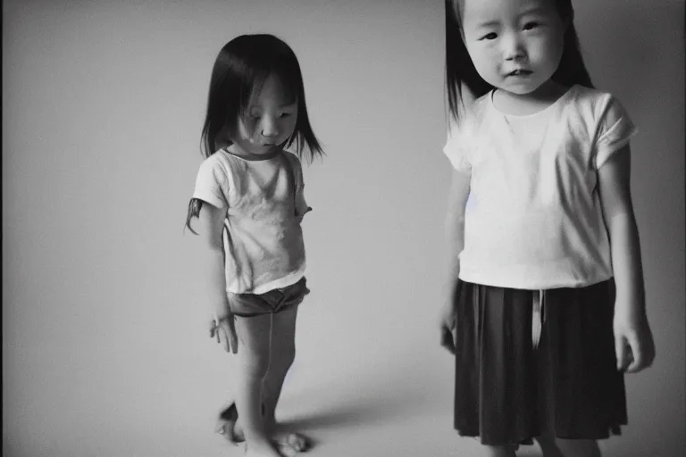 Image similar to a full body portrait of a Chinese-German girl, three years old, medium format camera