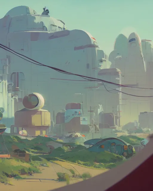 Prompt: landing on the terraforming mars settlement, cory loftis, james gilleard, atey ghailan, makoto shinkai, goro fujita, studio ghibli, rim light, exquisite lighting, clear focus, very coherent, plain background, soft painting