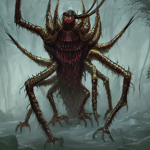 Image similar to d & d monster, huge spider monster covered in bulging eyes, dark fantasy, concept art, character art