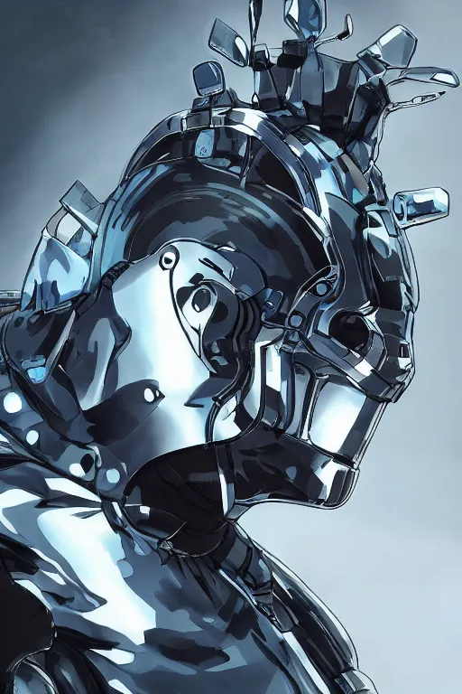Image similar to cyber cyborg ninja lion mask helmet metal gear solid artic suit swat commando, global illumination ray tracing hdr fanart arstation by sung choi and eric pfeiffer and gabriel garza and casper konefal, a spectacular view cinematic rays of sunlight comic book illustration, by john kirby