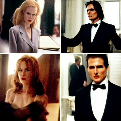 Prompt: Nicole Kidman, Tom Cruise, Johnny Depp, Anne Hathaway, Emmanuel Macron in American Psycho (1999)