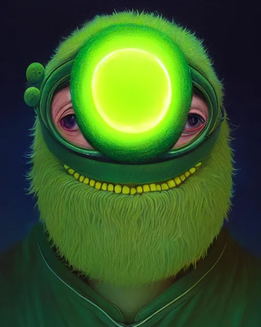 Image similar to highly detailed vfx portrait of a character of a tennis ball monster stephen bliss, chalk, unrealengine, greg rutkowski, loish, rhads, beeple, chalk, makoto shinkai and lois van baarle, ilya kuvshinov, rossdraws, tom bagshaw, basil gogos