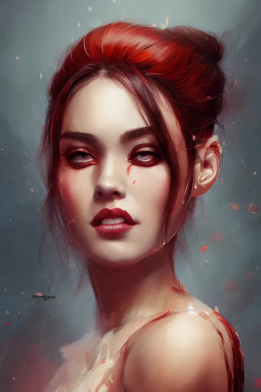 Image similar to a detailed portrait of a beautiful woman with ( red panda ) features, in professional makeup, dramatic lighting, by artgerm, ross tran, greg rutkowski, 4 k, trending on artstation