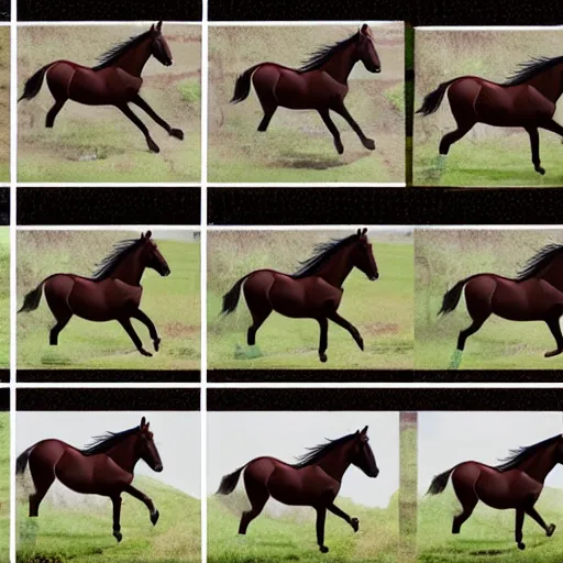 Image similar to 4 progressive frames of a horse running frame - by - frame from'learning to animate'