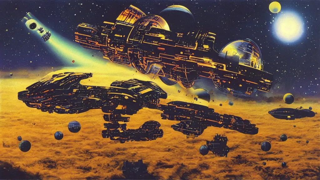 Prompt: A Science Fiction painting by Chris Foss