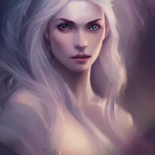 Image similar to character concept portrait of a beautiful woman with pale face, epic fantasy, detailed, intricate, elegant, digital painting, concept art, smooth, focus, rim light
