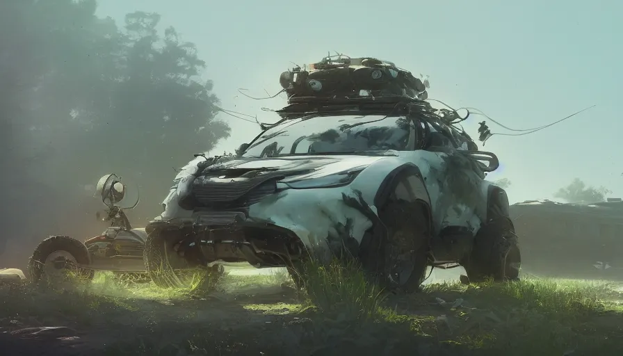 Image similar to a beautiful concept offroad suv by cory loftis, fenghua zhong, ryohei hase, ismail inceoglu and ruan jia. volumetric light, detailed, octane render, midsommar