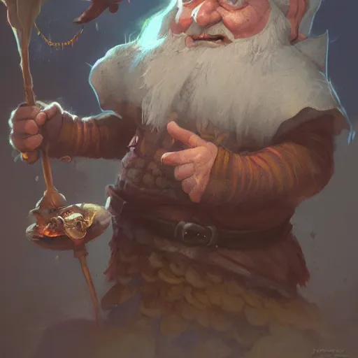 Prompt: old gnome wizard, by justin gerard and greg rutkowski, digital art, realistic painting, fantasy, dnd, character design, trending on artstation