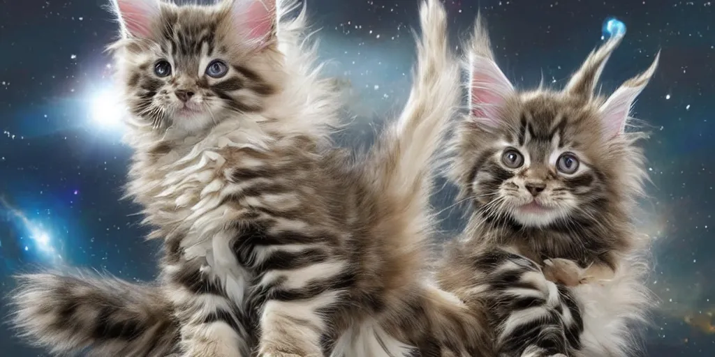 Prompt: a 3 d rendered movie still maine coon kitten descendant 1 million in the future. kitten wears a spacesuit, and explores cosmos in a space ship with a cat tree. science fiction blockbuster movie kittens rule the world or what's on tv? kittens!, lightyear ( film, 2 0 2 2 ) computer - animated science fiction action - adventure.