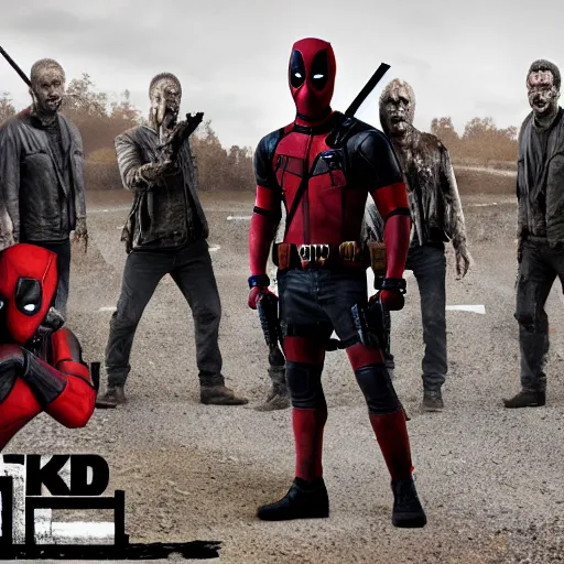 Image similar to deadpool in the walking dead 4 k detailed super realistic