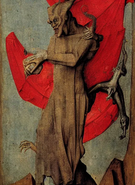 Image similar to red devil Gargoyle, Medieval painting by Jan van Eyck, Hieronymus Bosch, Florence