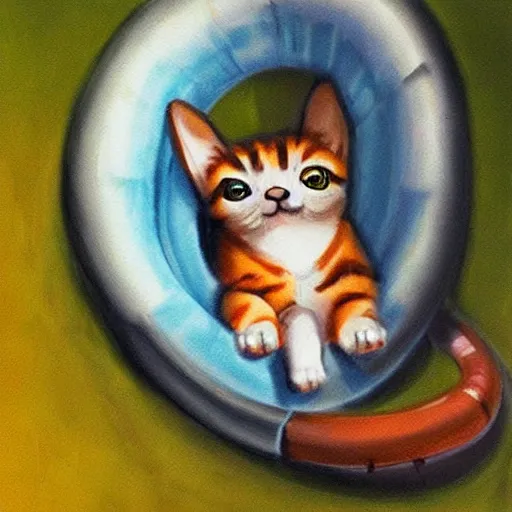 Image similar to art by kawaci, cute cat sliding down a water slide
