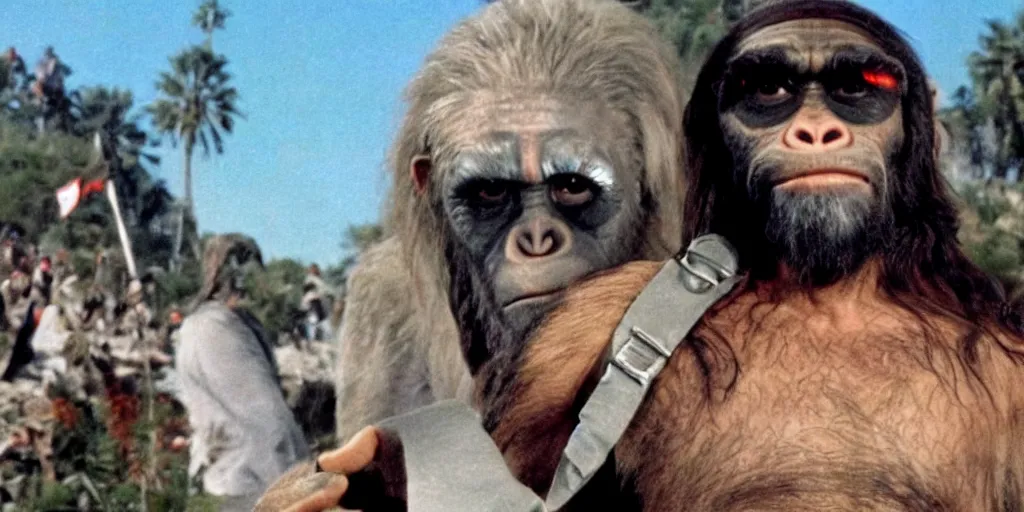 Image similar to film still of Tommy Chong in Planet of the Apes