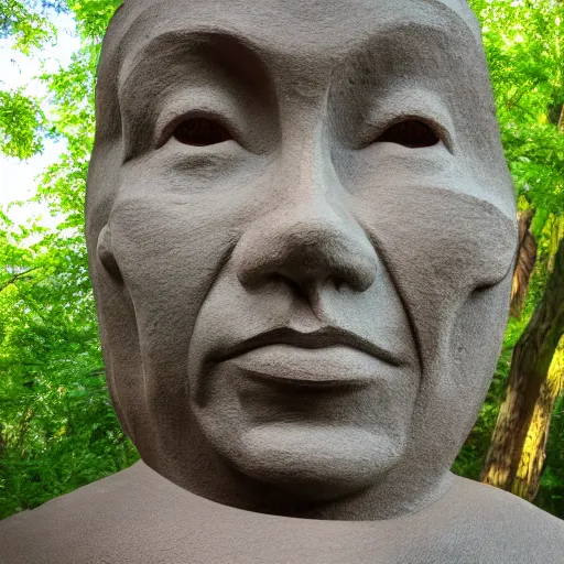 Prompt: human face built by frank lloyd wright, lush trees, 8 k