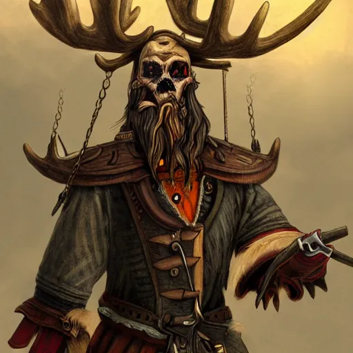 Prompt: anthropomorphic moose pirate humanoid by tooth wu, pirate ship, sea, fantasy