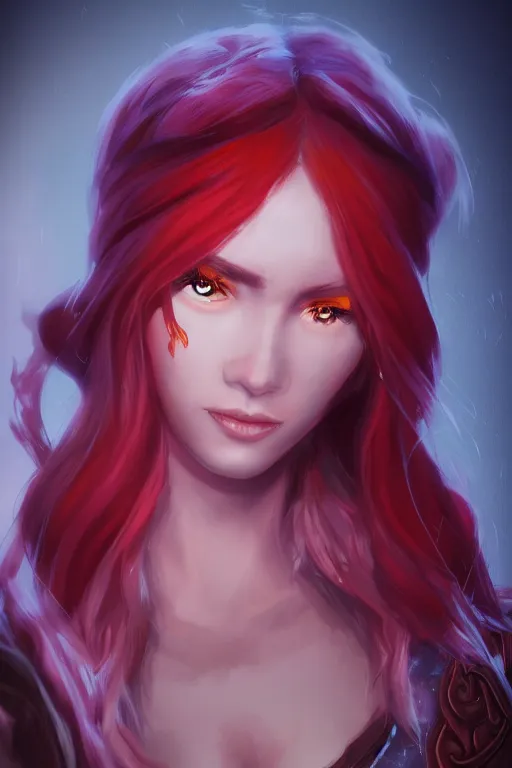 Image similar to Protrait of Lina from Dota 2, high fantasy, detailed face, artstationhd, trending on artstation