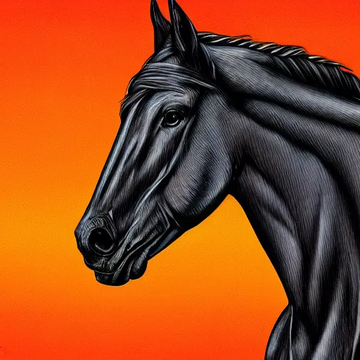 Image similar to digital horse, synthwave palette, highly detailed, anatomically correct equine, retro feel, portrait, digital art