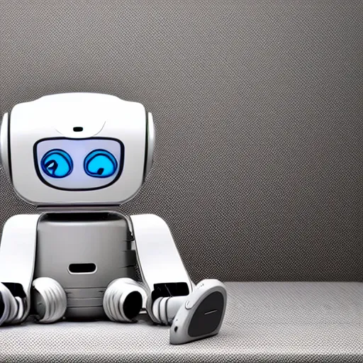 Prompt: Cute pet robot laughs maniacally as it types on a computer, adorable friendly robot