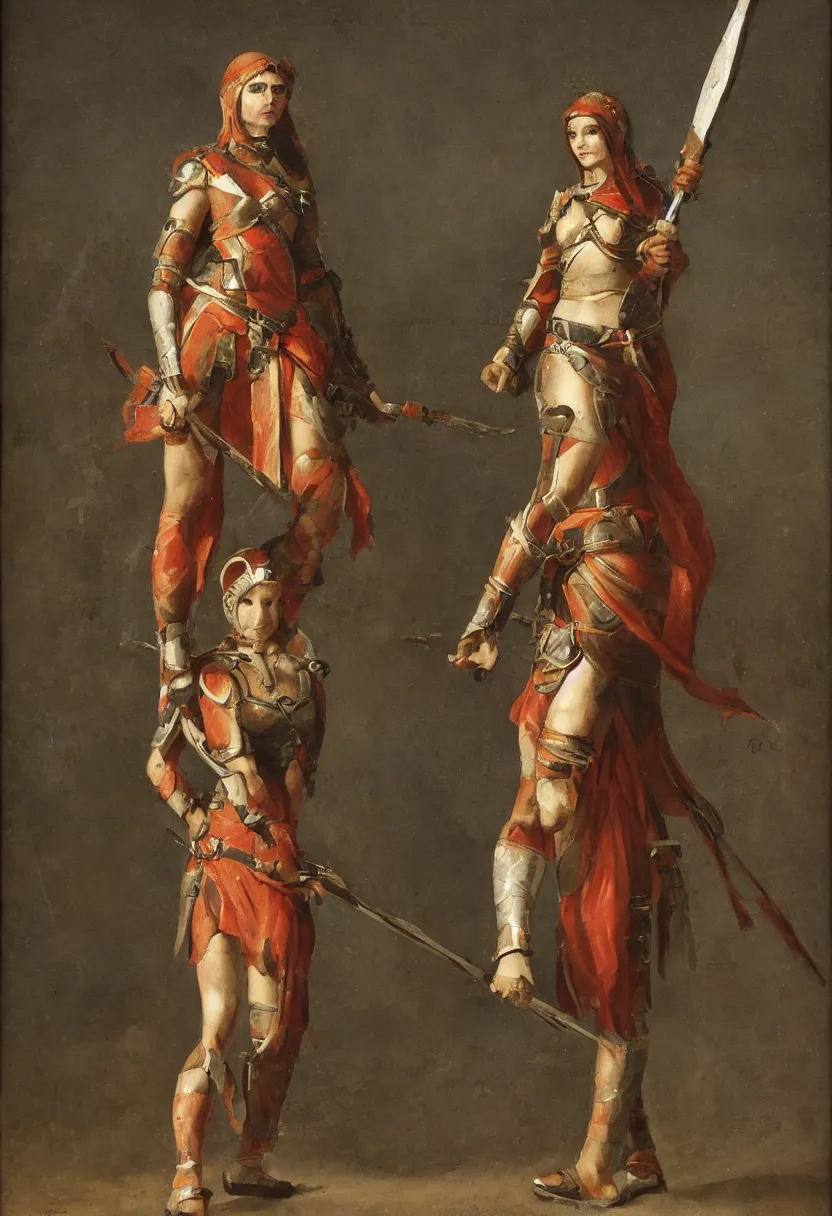 Image similar to callipygian female warrior, confident pose,