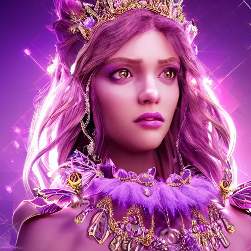 Image similar to portrait princess of amethyst, glowing, ornate and intricate purple jewelry, jaw dropping beauty, glowing background lighting, purple accent lighting, hyper detailed, fairy tale, 4 k octane render