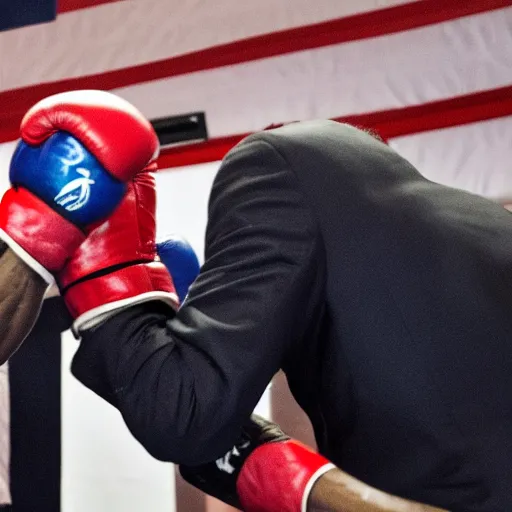 Prompt: Jerome Powell fighting in a boxing ring